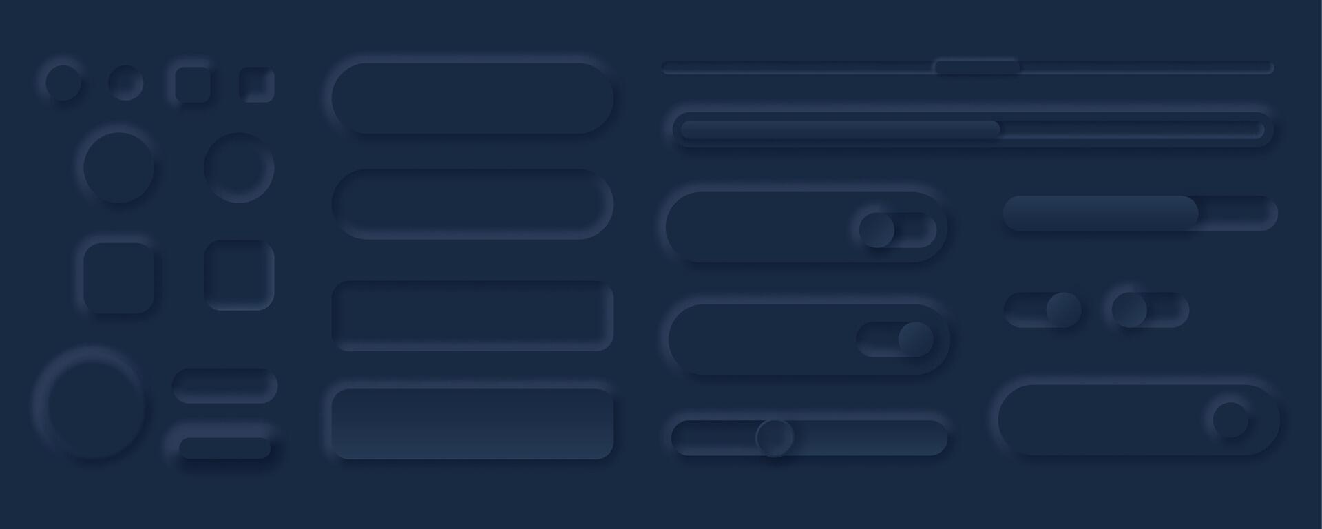 Neumorphism style ui black elements sliders collection vector