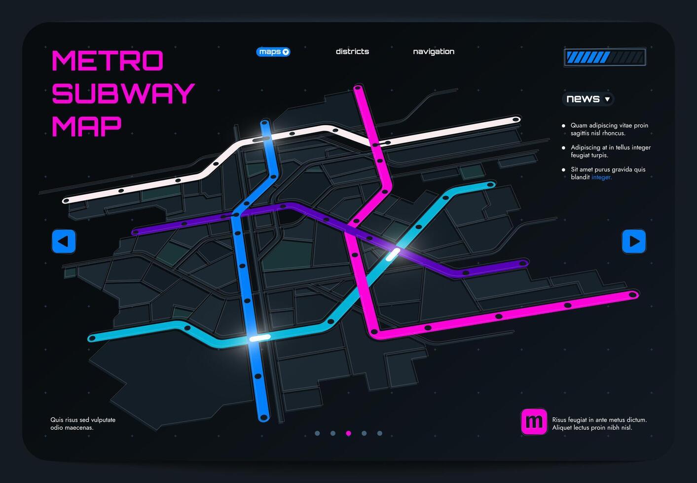 Futuristic smart city map. Underground metro system, metro cartography and navigation, public transport route and station. Vector illustration