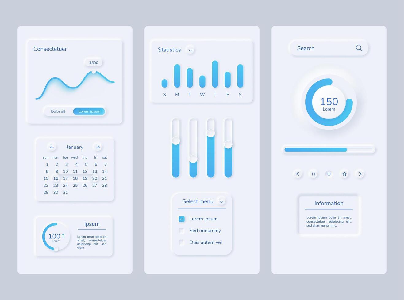 User interface kit neumorphism chart anf graphic vector