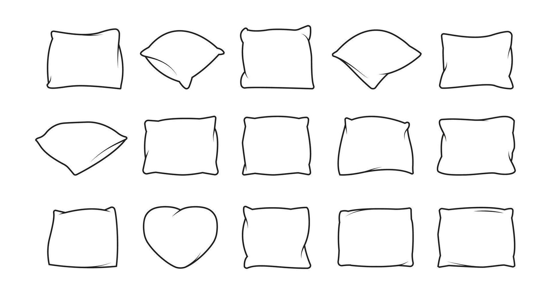 Pillows line icons. Soft cushions for sleeping, comfortable neck support orthopedic different shaped bed decoration thin linear style. Vector outline set