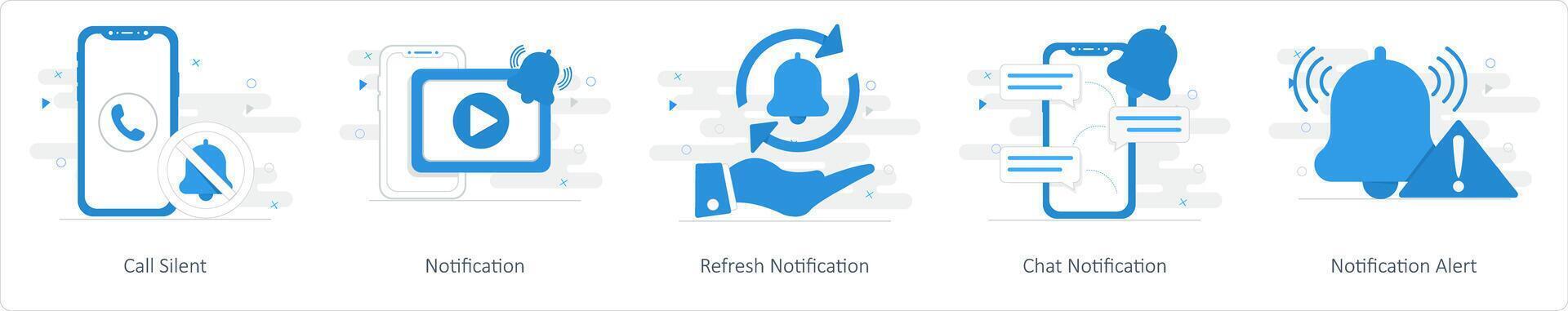 un conjunto de 5 5 mezcla íconos como llamada silencioso, notificación, actualizar notificación vector