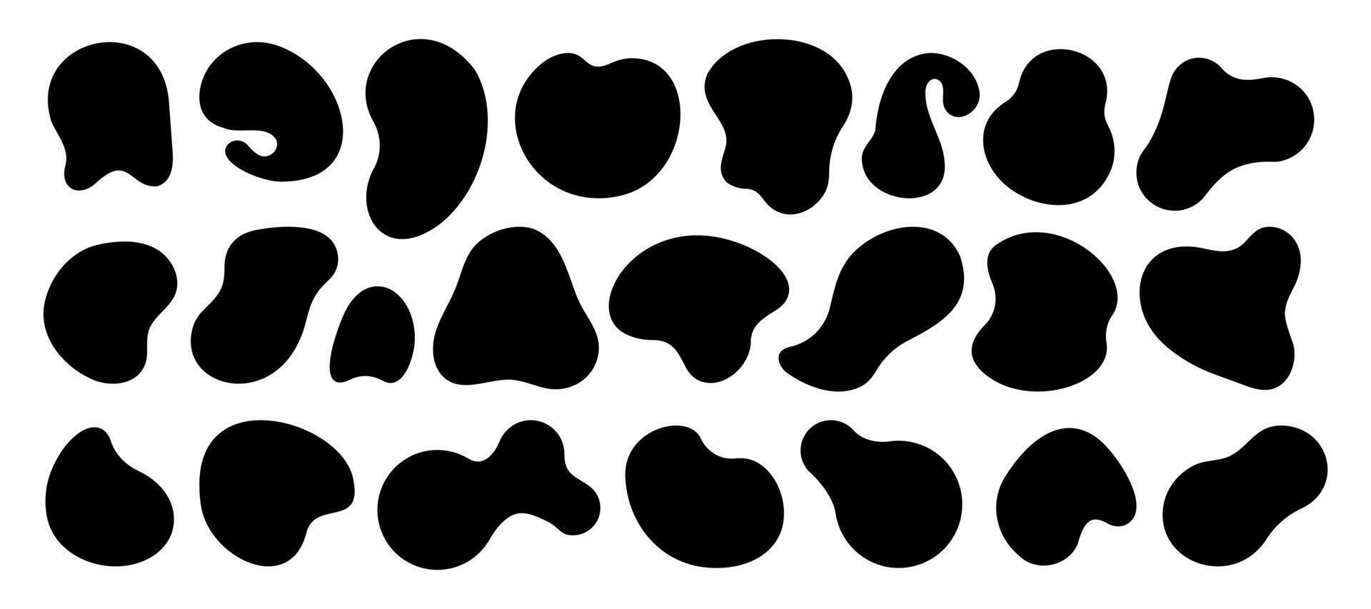 Black organic shapes. Abstract liquid blob splotches, dirty dynamic ink blotches and spots. Vector modern abstract doodle set