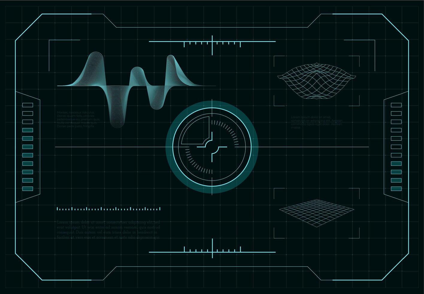 hud futurista pantalla. ciencia ficción tablero interfaz con objetivo objetivo controlar en Radar mostrar, ui panel con puntero cursor holograma punto de mira vector ilustración