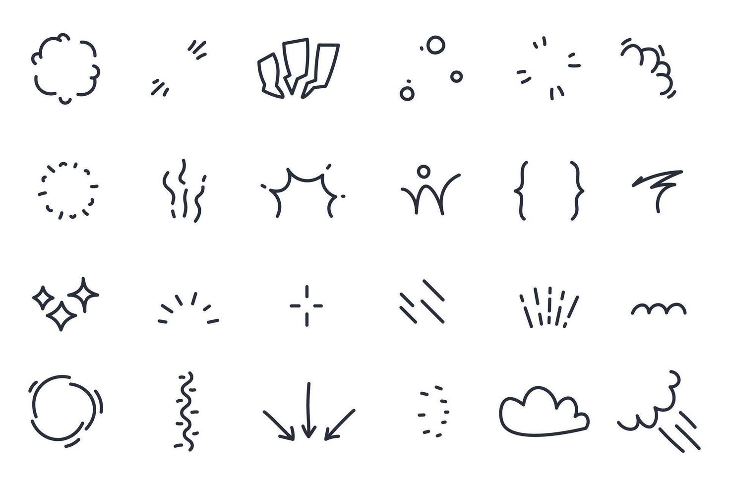 Manga character emotion signs. Doodle comic emotions reflection with different symbols, exclamation and question mark signs. Vector isolated collection