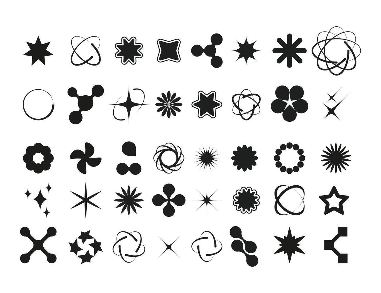 y2k resumen formas minimalista geométrico brutalista símbolos, retro futurista cuadrícula elementos y sencillo formularios vector 2000 símbolos colección