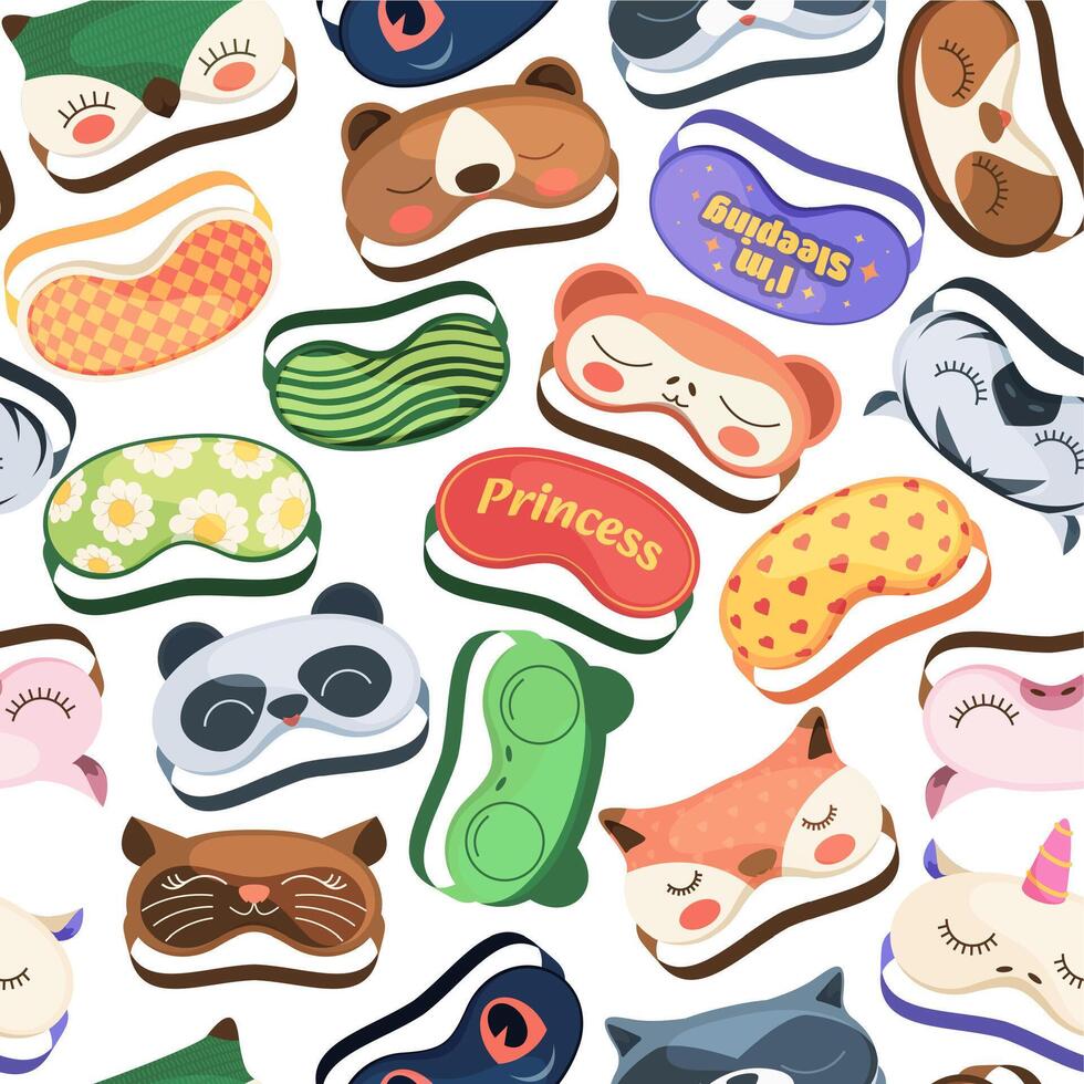 Sleeping mask pattern. Seamless print of bedclothes for baby face, children wallpaper for wrapping paper textile design. Vector texture