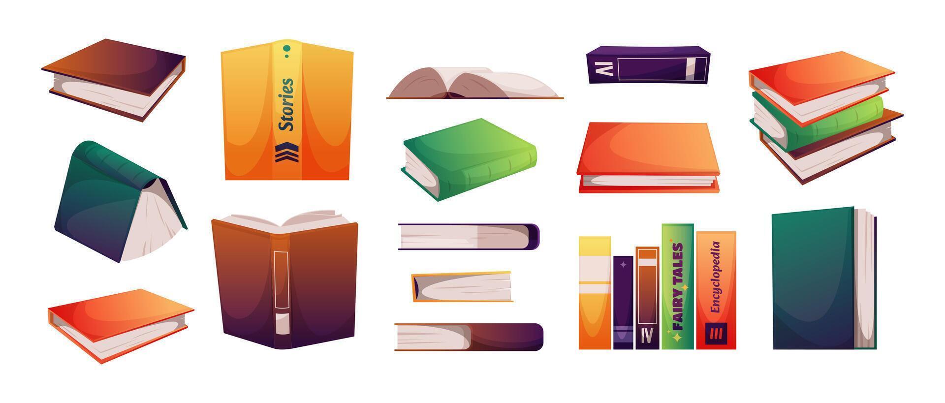 Books collection. Pile of college textbooks, paper book with cover, study reading education concept. Vector different colorful books illustration