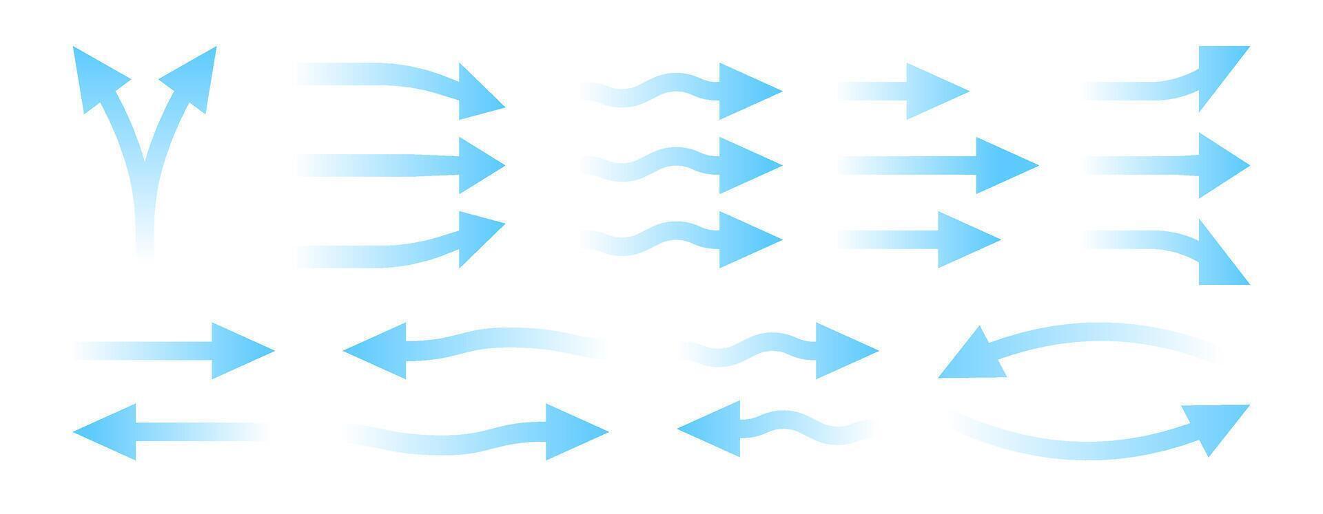 aire fluir iconos conjunto de aire acondicionador corriente dirección, aire purificador y ventilador flecha botones, fluir efecto concepto. vector aislado conjunto