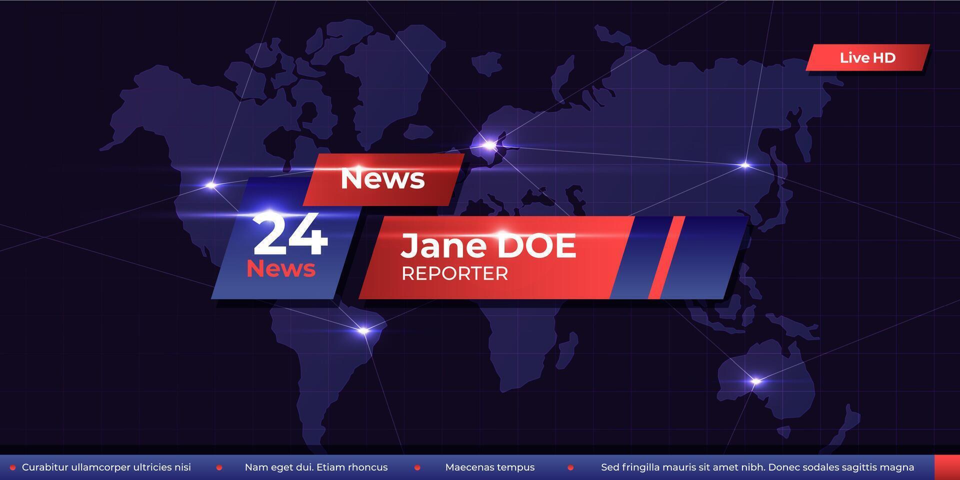 Breaking news background. TV channel headline template with lower third banner for video broadcast, television media live stream screen. Vector illustration