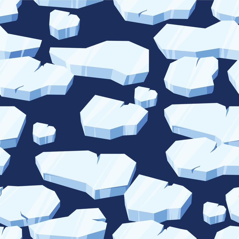 Floating ice pattern. Seamless print of glacial ice pieces, endless snowy glacier cubes illustration for wrapping paper textile fabric design. Vector texture