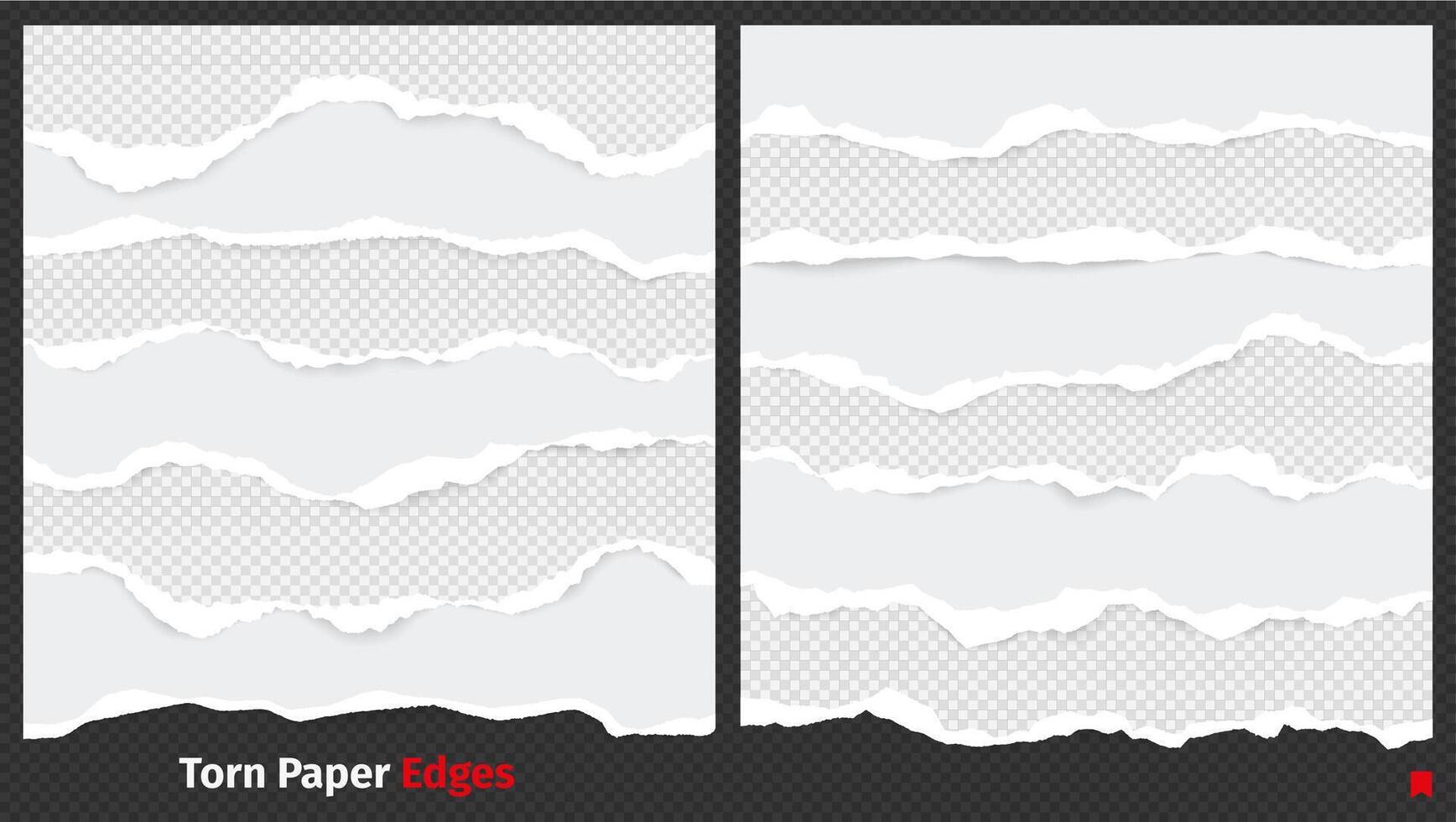 Ripped paper edges. Damaged scrap tattered paper, torn sheet borders with sticky tear scrap elements. Vector texture