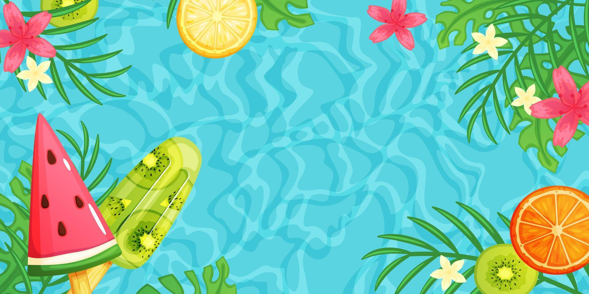 Hot summer banner with watermelon and green leaf vector