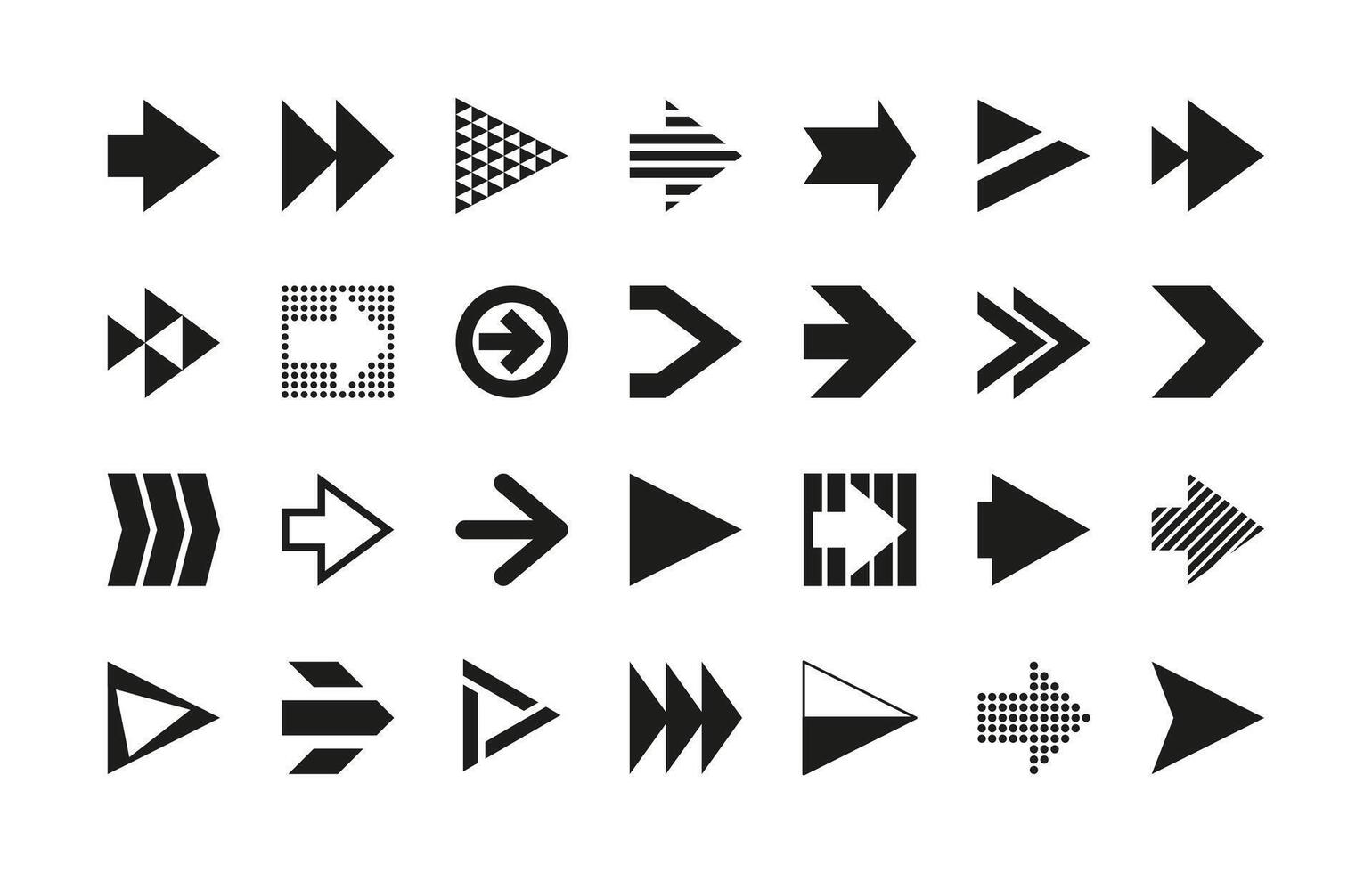 Black arrows. Simple navigation orientation pictograms, directional pointers and cursor click download buttons abstract flat style. Vector isolated set