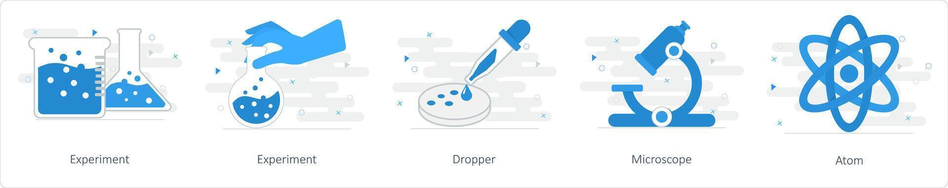 A set of 5 Mix icons as experiment, dropper, microscope vector