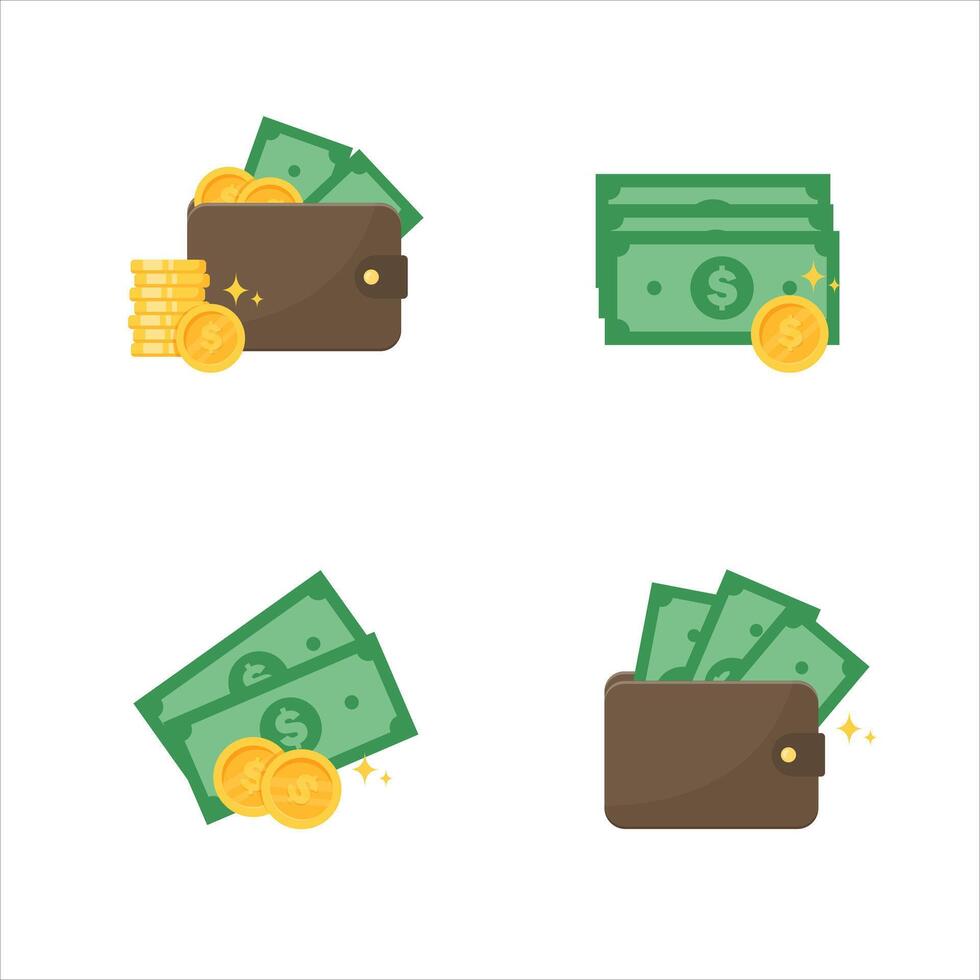 Vector dollar icon set. dollar value vector wallet and credit card money spending ideas.