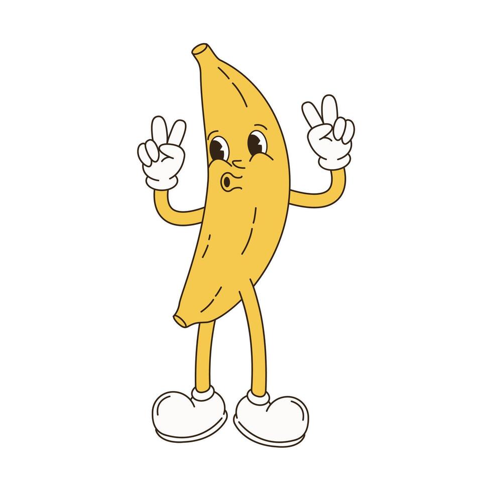 retro dibujos animados personaje Fruta colocar. vector gracioso ilustración con banana, cereza, limón, fresa, sandía