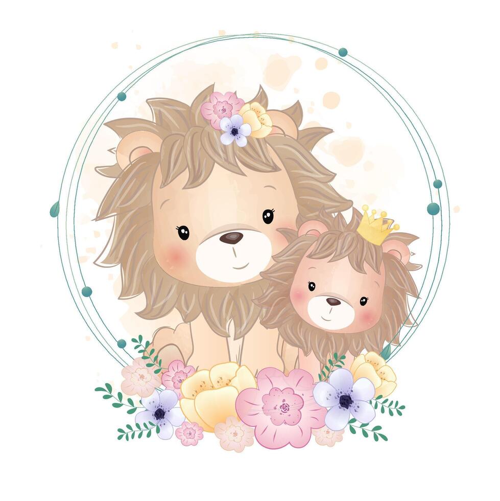 acuarela conjunto de bosque dibujos animados aislado linda bebé zorro, león, oso, conejito, y animal con flores guardería bosque ilustración. bohemio boho dibujo para guardería póster, modelo vector