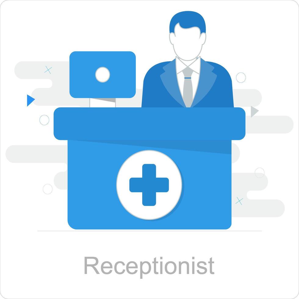 recepcionista y escritorio icono concepto vector