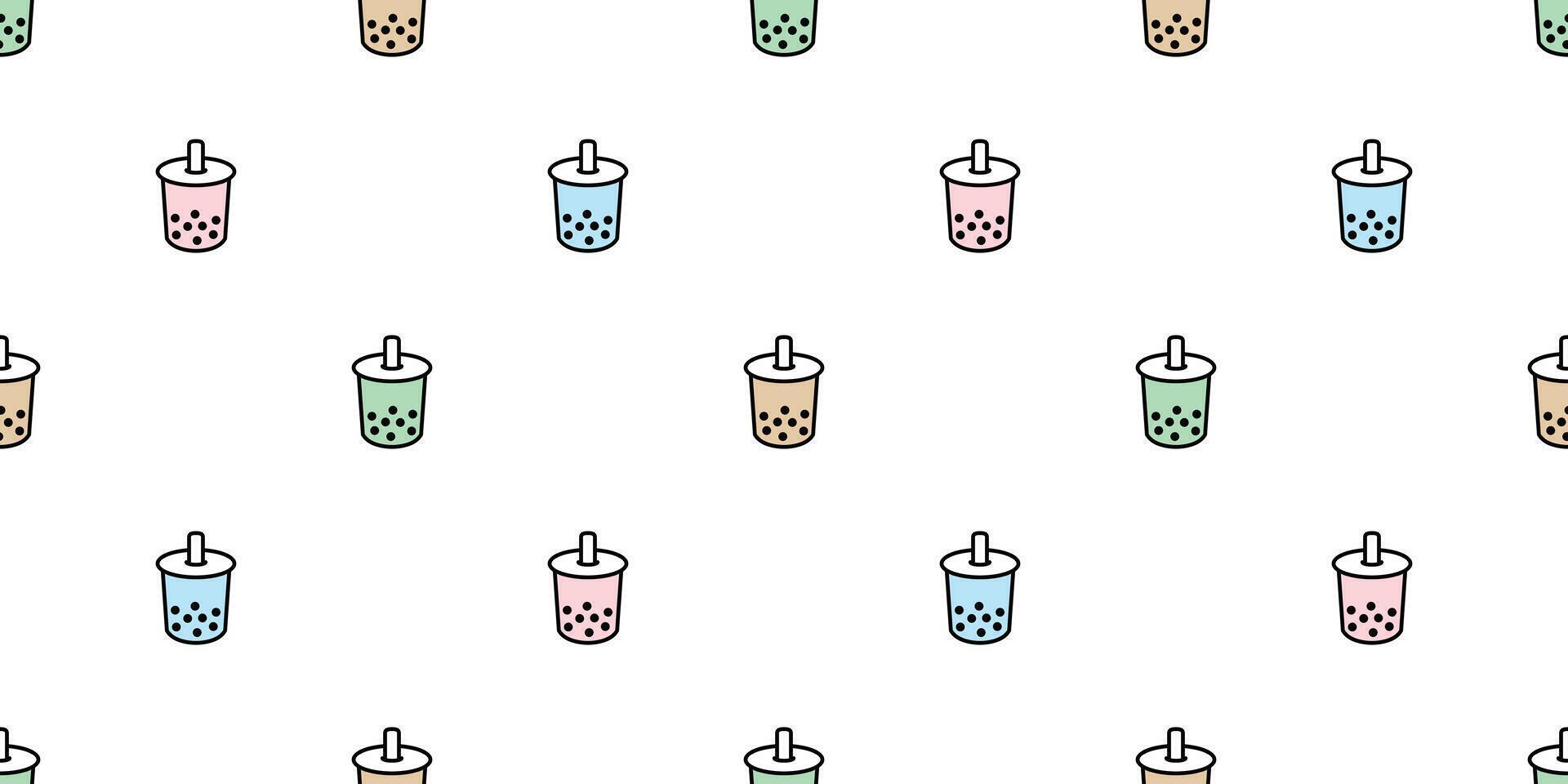 Boba tea seamless pattern vector bubble milk tea scarf isolated tile background repeat wallpaper doodle illustration pastel design