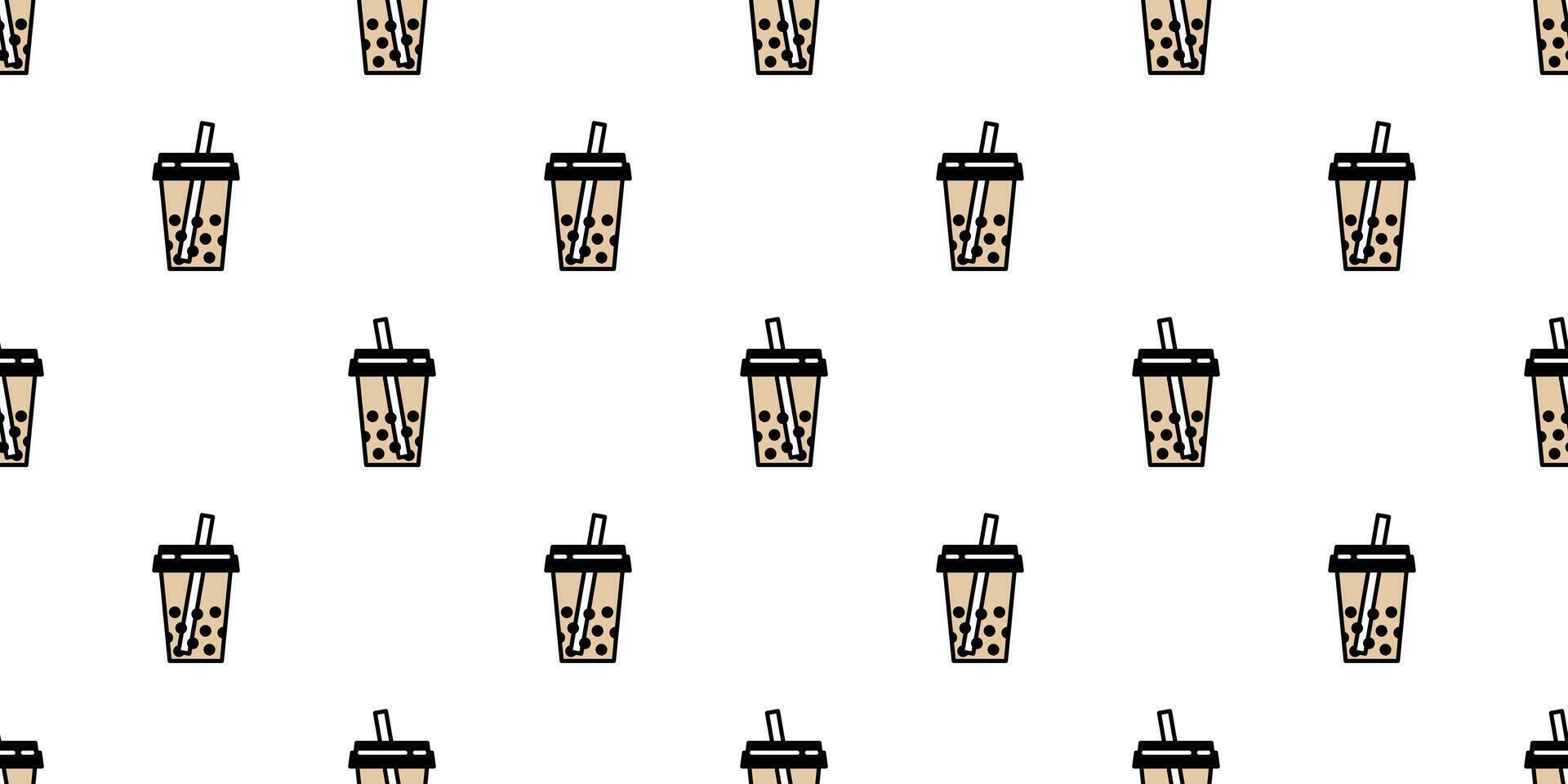 Boba tea seamless pattern vector bubble milk tea scarf isolated tile background repeat wallpaper doodle illustration brown design