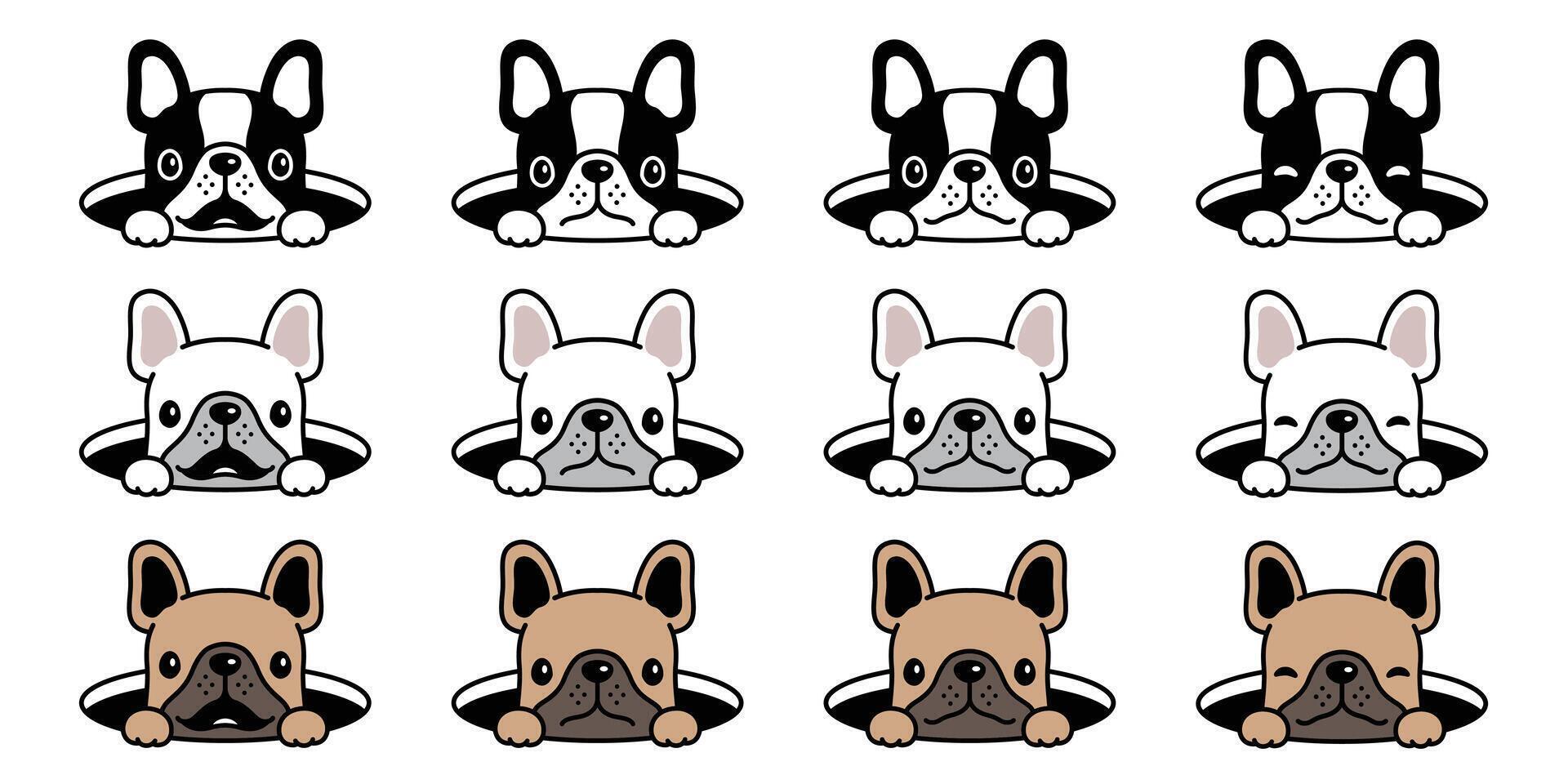 perro vector francés buldog icono agujero esconder dibujos animados personaje símbolo ilustración diseño