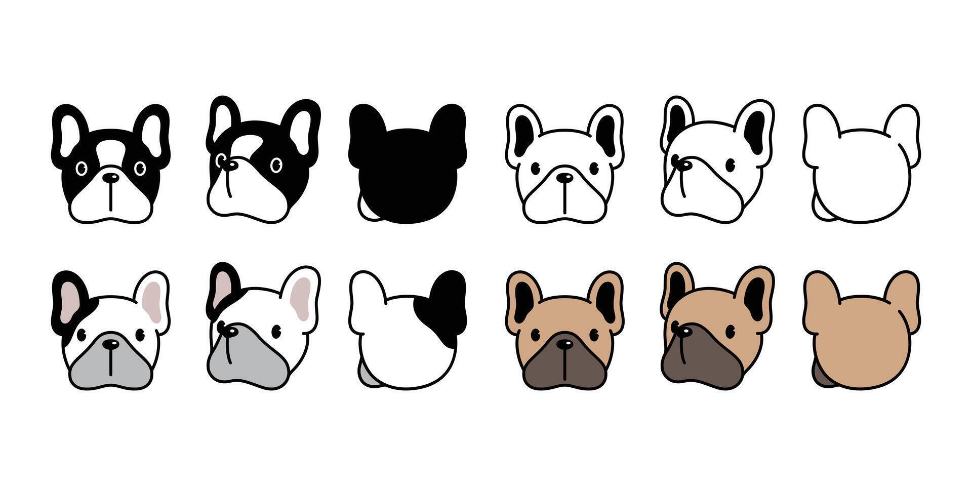 perro vector francés buldog icono cara cabeza dibujos animados personaje símbolo garabatear ilustración diseño