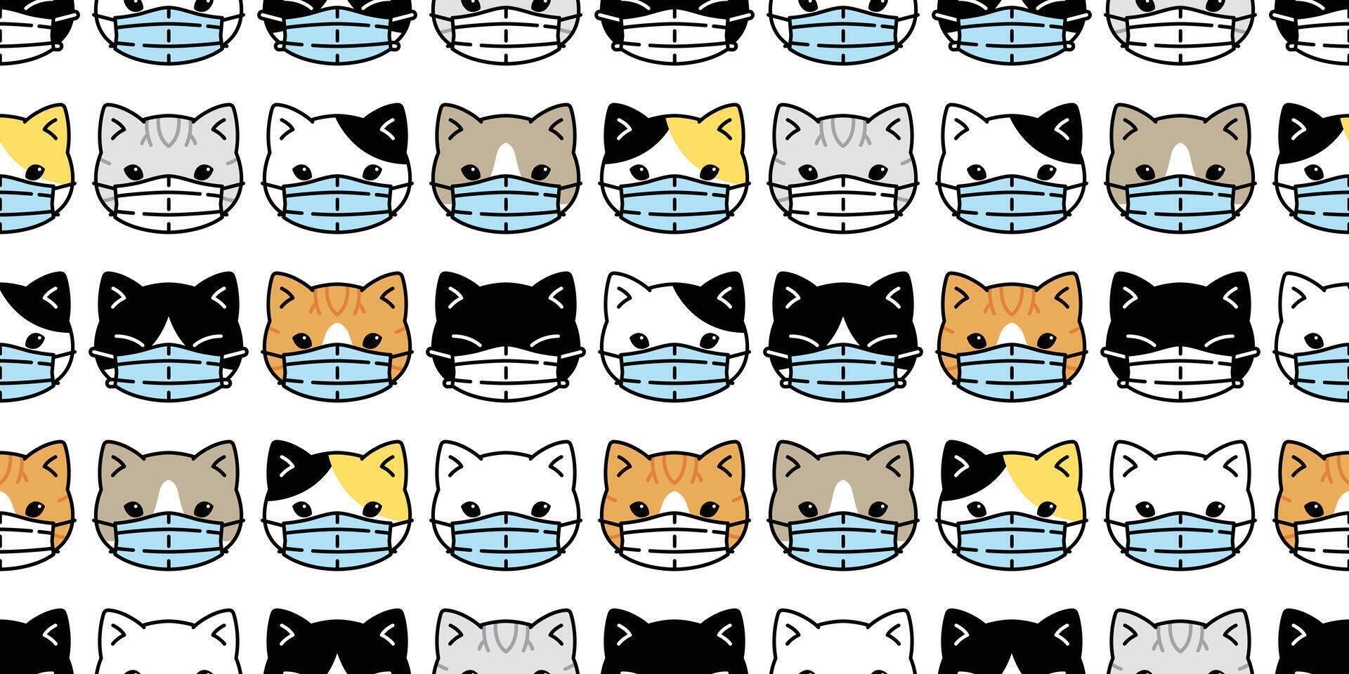 cat seamless pattern face mask covid19 kitten corona virus pm 25 vector calico cartoon scarf isolated repeat background tile wallpaper doodle illustration design