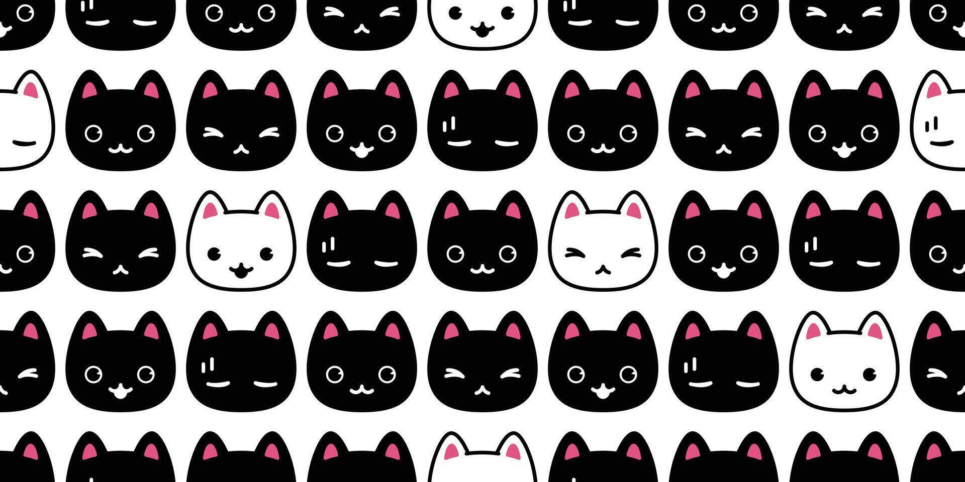 cat seamless pattern kitten vector calico pet animal head face scarf isolated repeat background cartoon tile wallpaper doodle illustration black white design