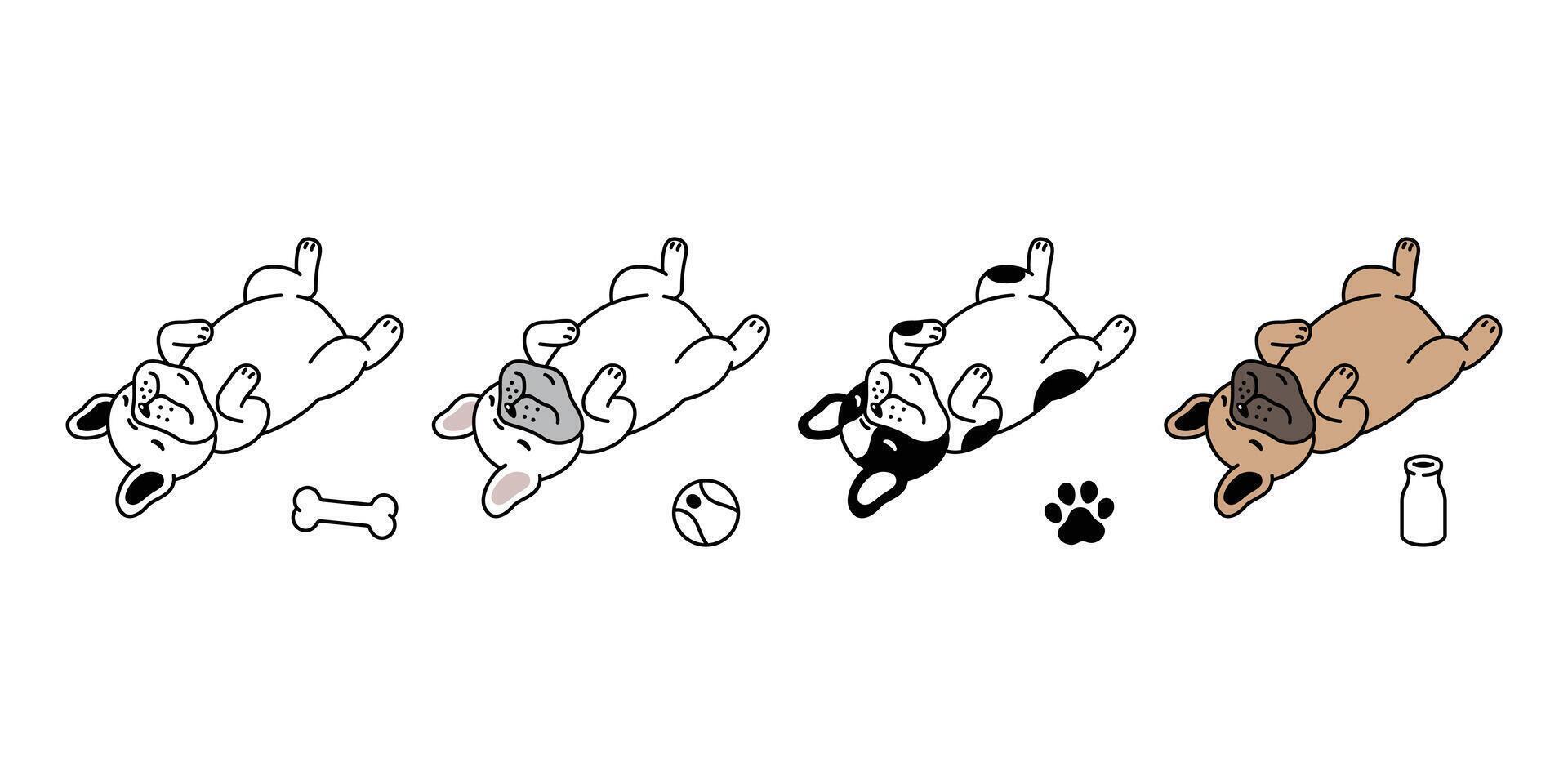 perro vector francés buldog icono juguete pelota hueso pata huella dibujos animados personaje símbolo ilustración diseño