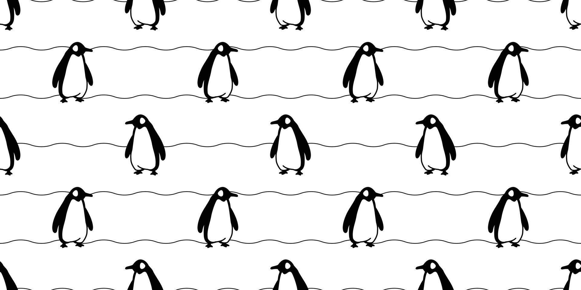 penguin Seamless pattern bird wave ocean vector cartoon polar bear scarf isolated tile background repeat wallpaper illustration doodle design