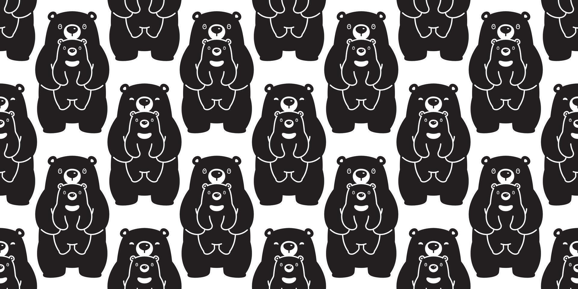 Bear seamless pattern vector polar bear hug baby scarf isolated cartoon repeat background tile wallpaper illustration black design