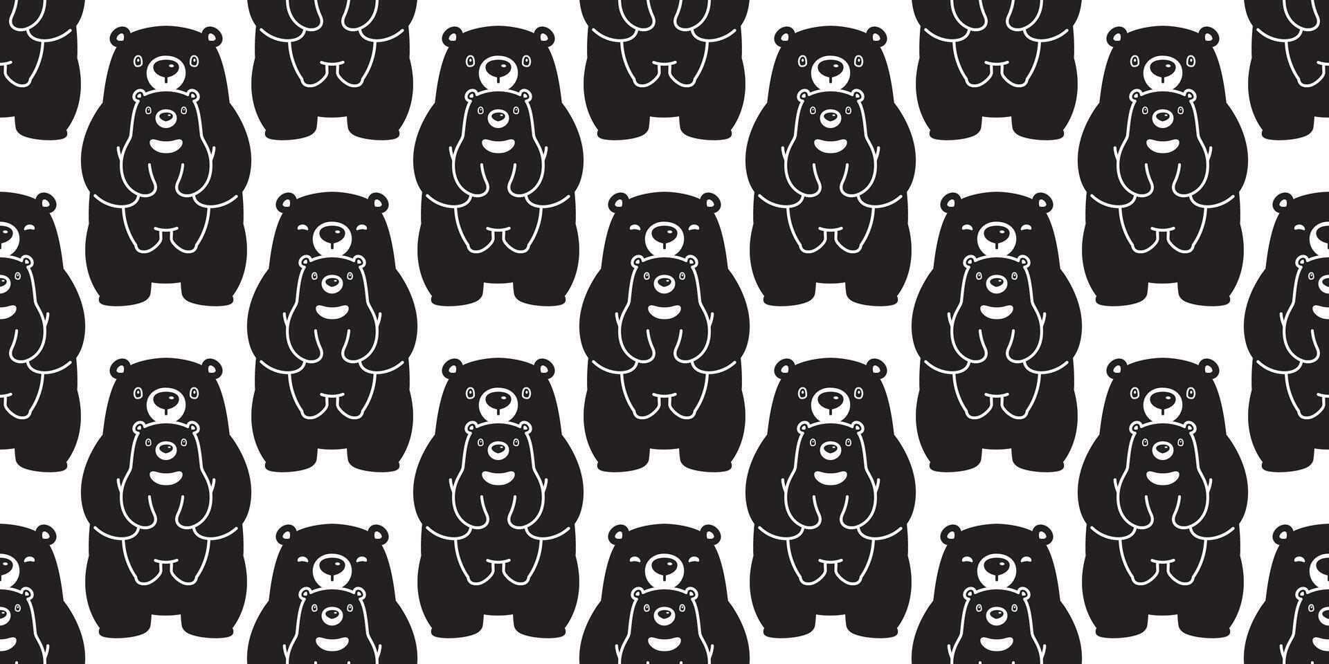 Bear seamless pattern vector polar bear hug baby scarf isolated cartoon repeat background tile wallpaper illustration black design