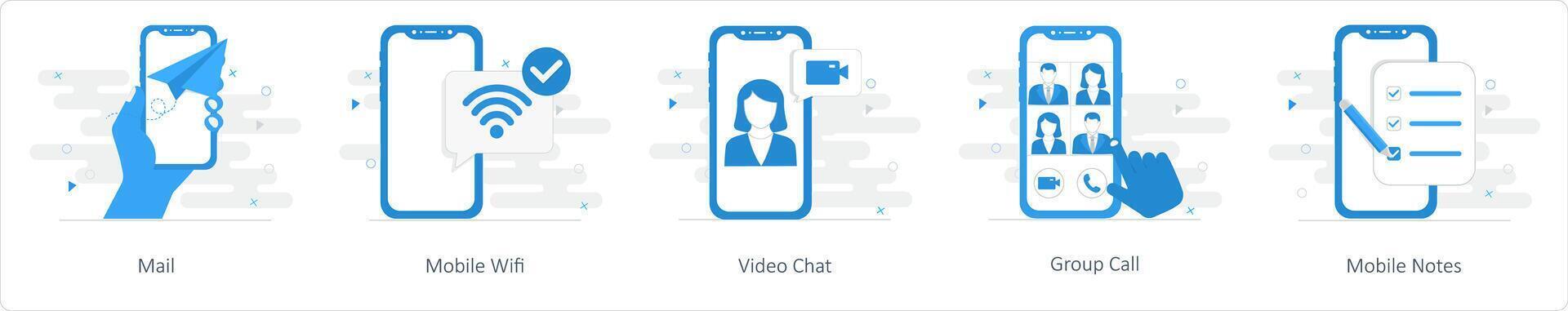 un conjunto de 5 5 mezcla íconos como correo, móvil Wifi, vídeo charla vector
