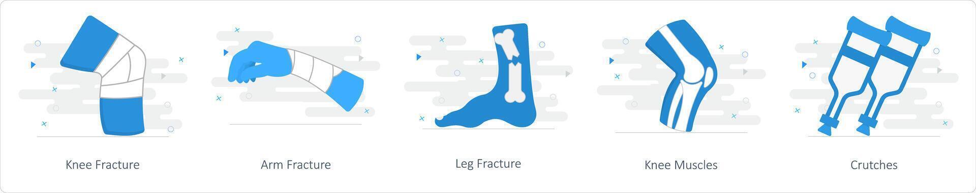 A set of 5 Mix icons as knee fracture, arm fracture, leg fracture vector