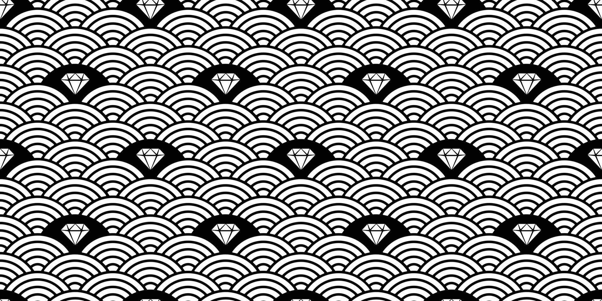 diamond seamless pattern gem jewelry vector Japanese wave scarf isolated cartoon repeat background tile wallpaper illustration doodle design