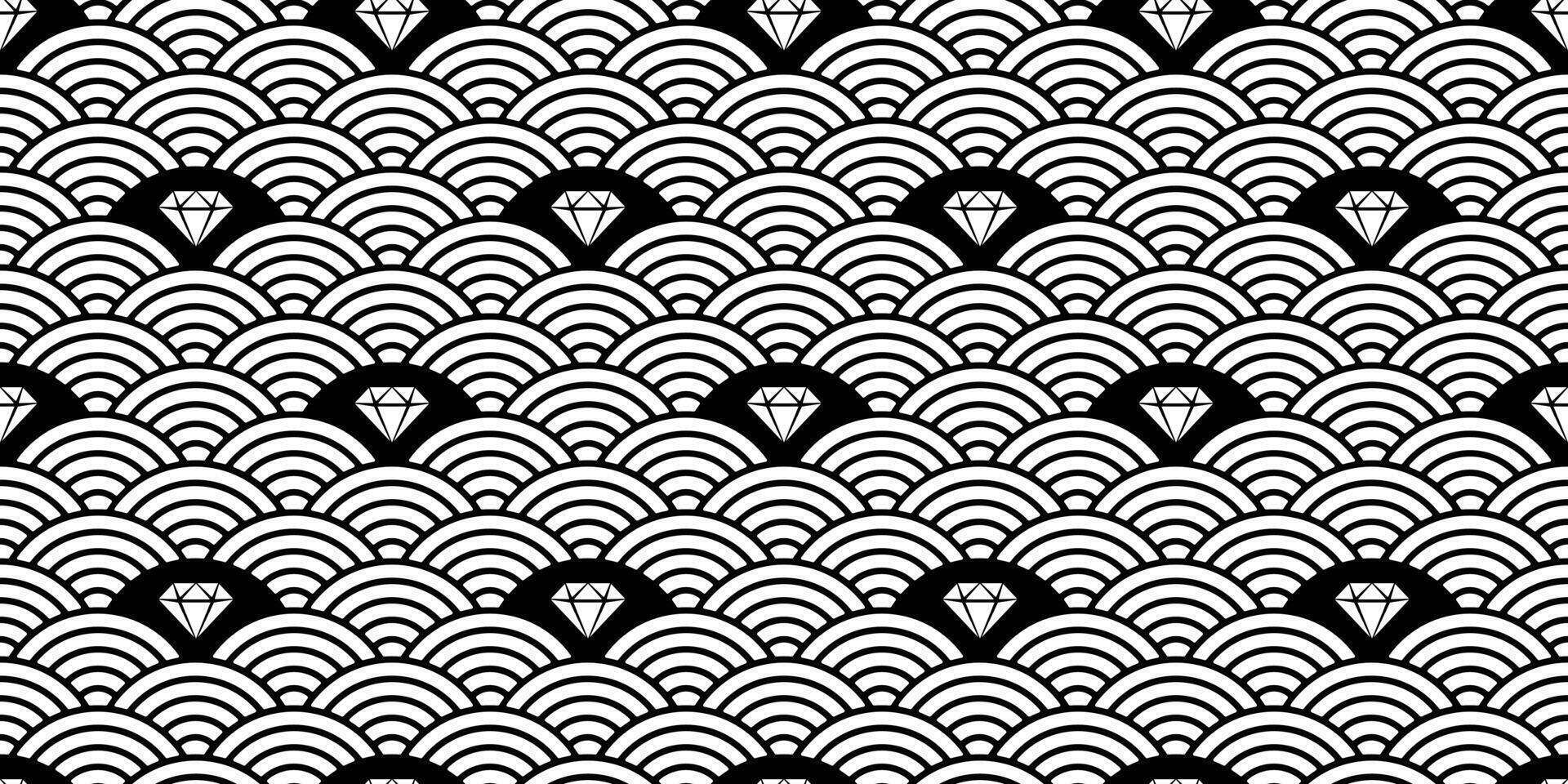 diamond seamless pattern gem jewelry vector Japanese wave scarf isolated cartoon repeat background tile wallpaper illustration doodle design