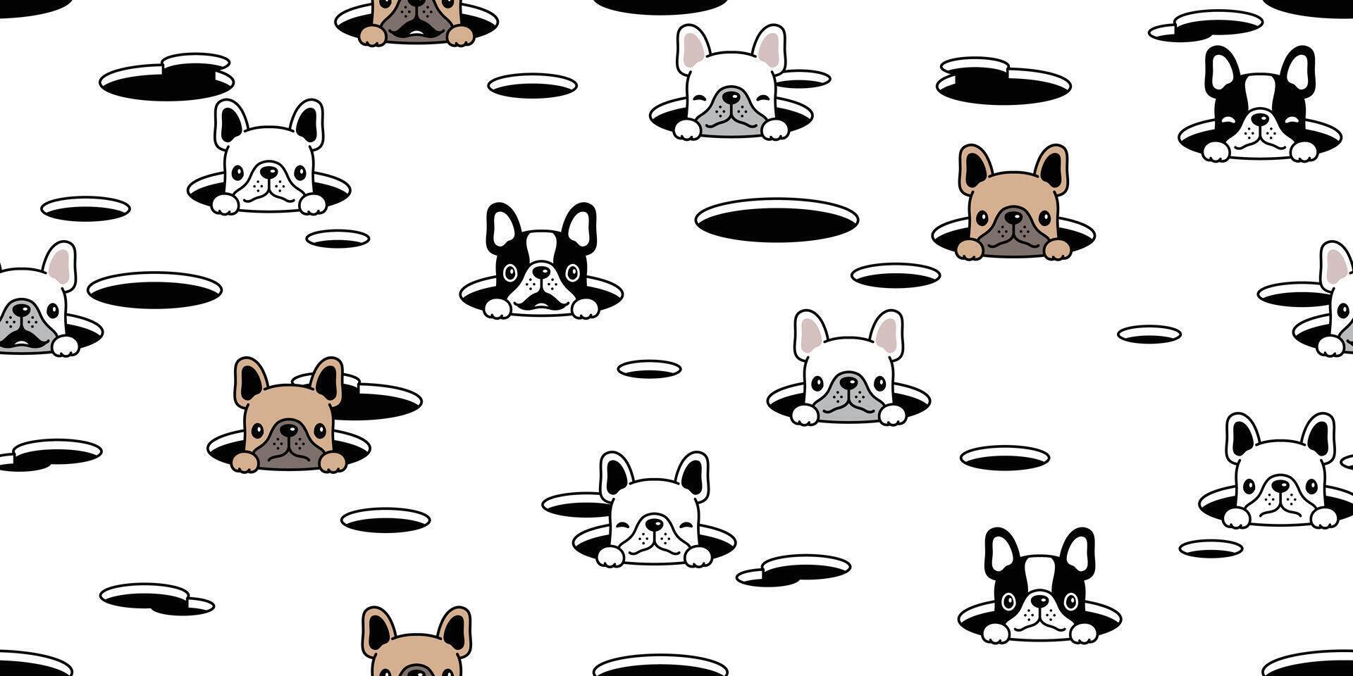 dog seamless pattern french bulldog hole hide vector scarf isolated repeat wallpaper tile background cartoon puppy head pet doodle illustration design