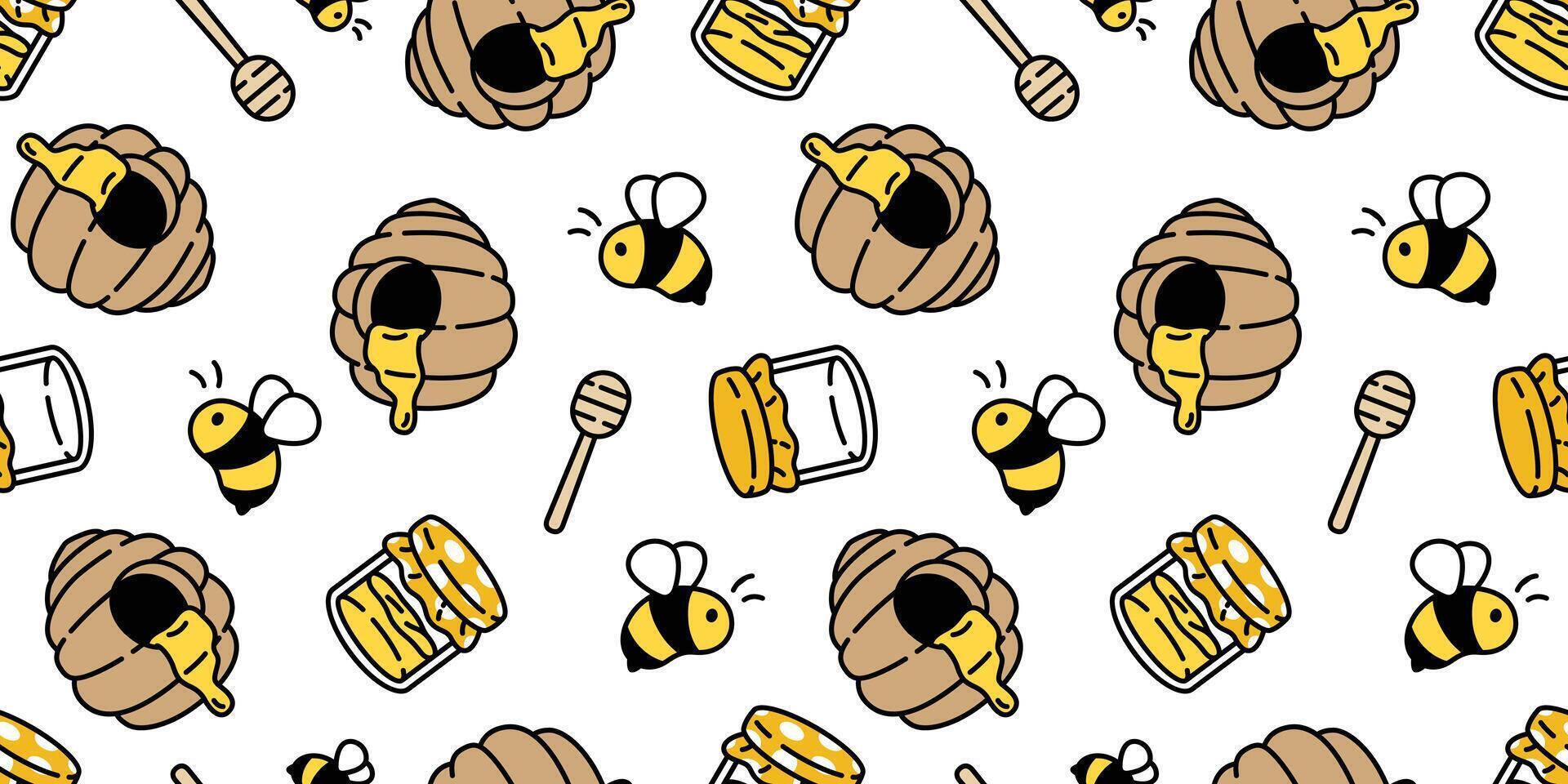 honey bee seamless pattern vector bear polar jam cartoon scarf isolated repeat background tile wallpaper illustration textile doodle design