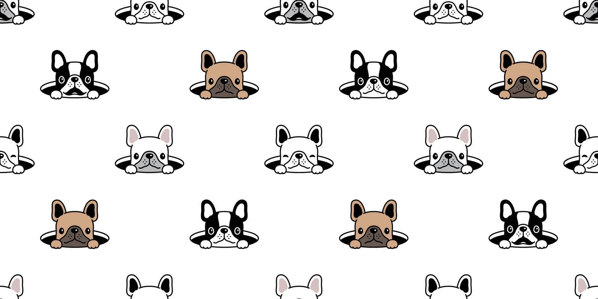 dog seamless pattern french bulldog hole hide vector scarf isolated repeat wallpaper tile background cartoon pet puppy head doodle illustration design