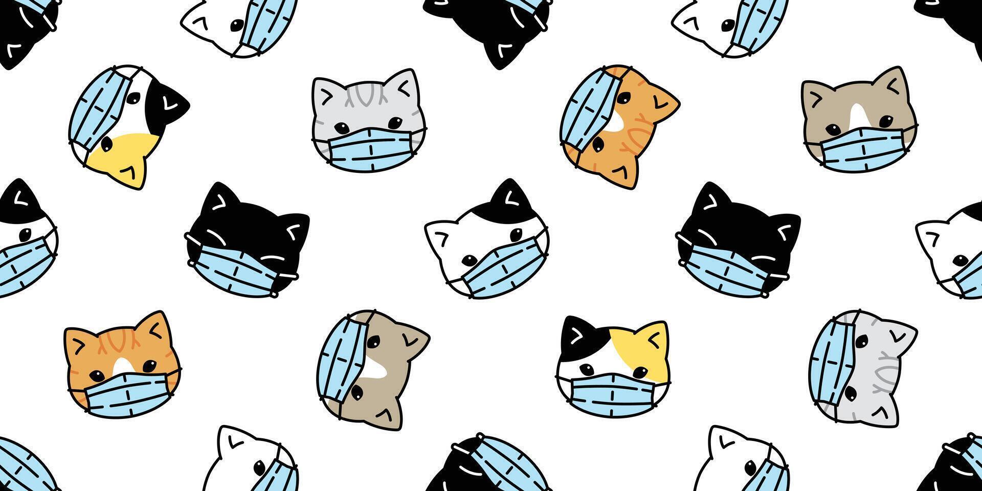 cat seamless pattern face mask covid19 kitten corona virus pm 25 vector calico scarf isolated repeat background cartoon tile wallpaper doodle illustration design