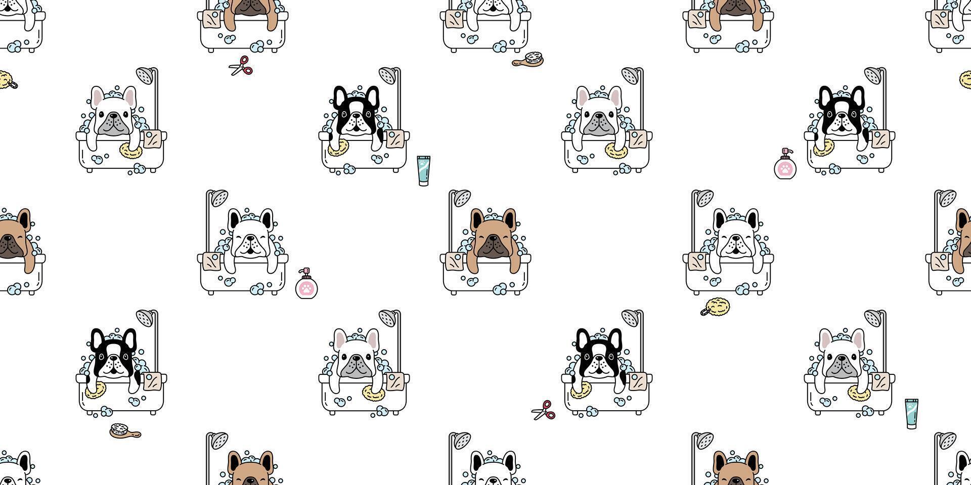 dog seamless pattern french bulldog bath shower vector cartoon scarf isolated tile background repeat wallpaper illustration design