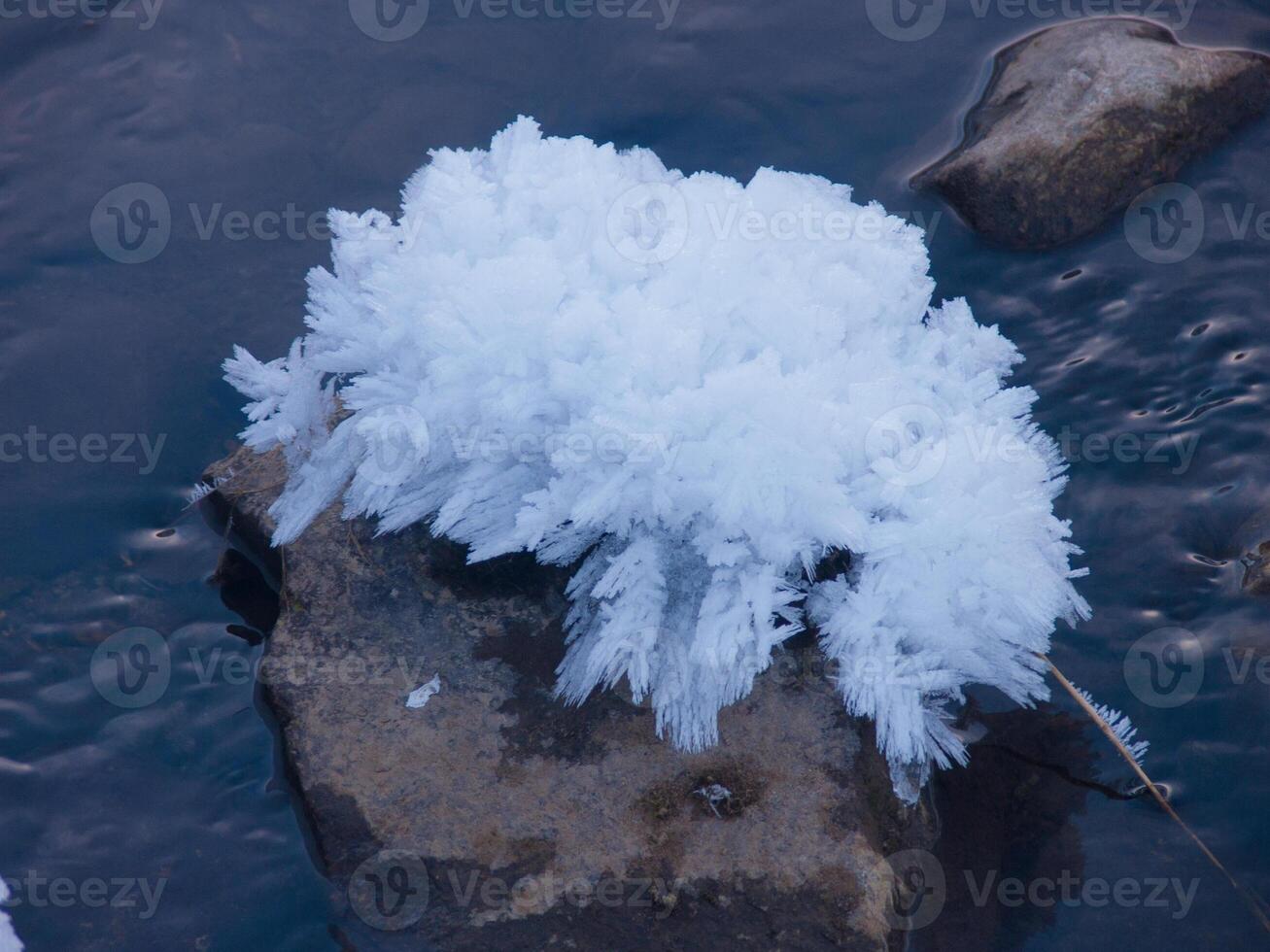 a rock covered in ice and snow photo