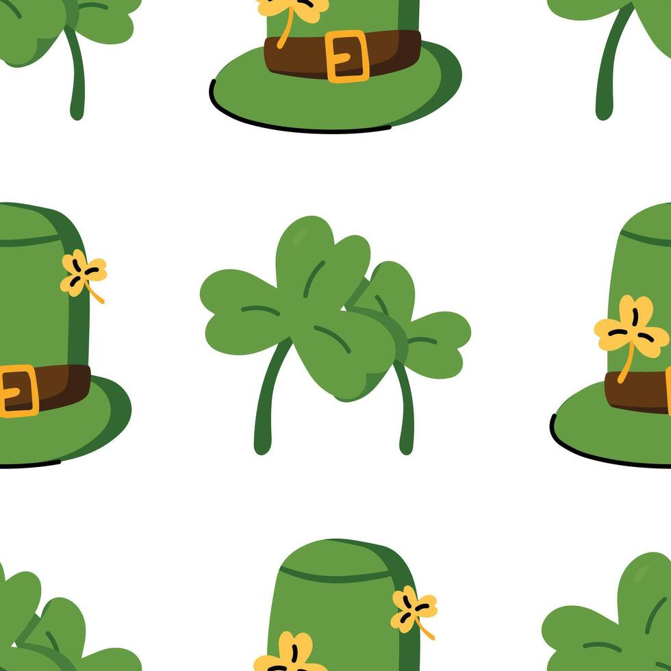 Lucky hat leprechaun and shamrock pattern for St. Patrick's Day vector