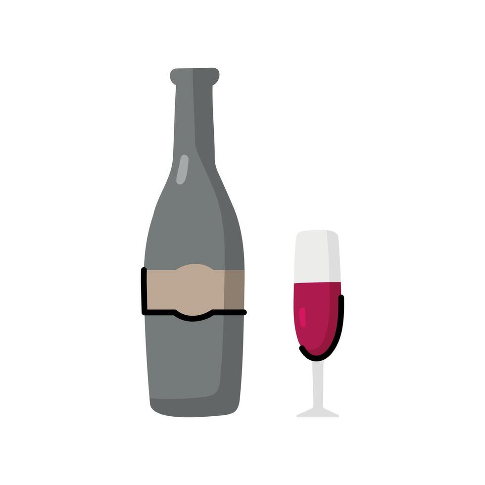 Bottle of wine and glass in doodle style vector