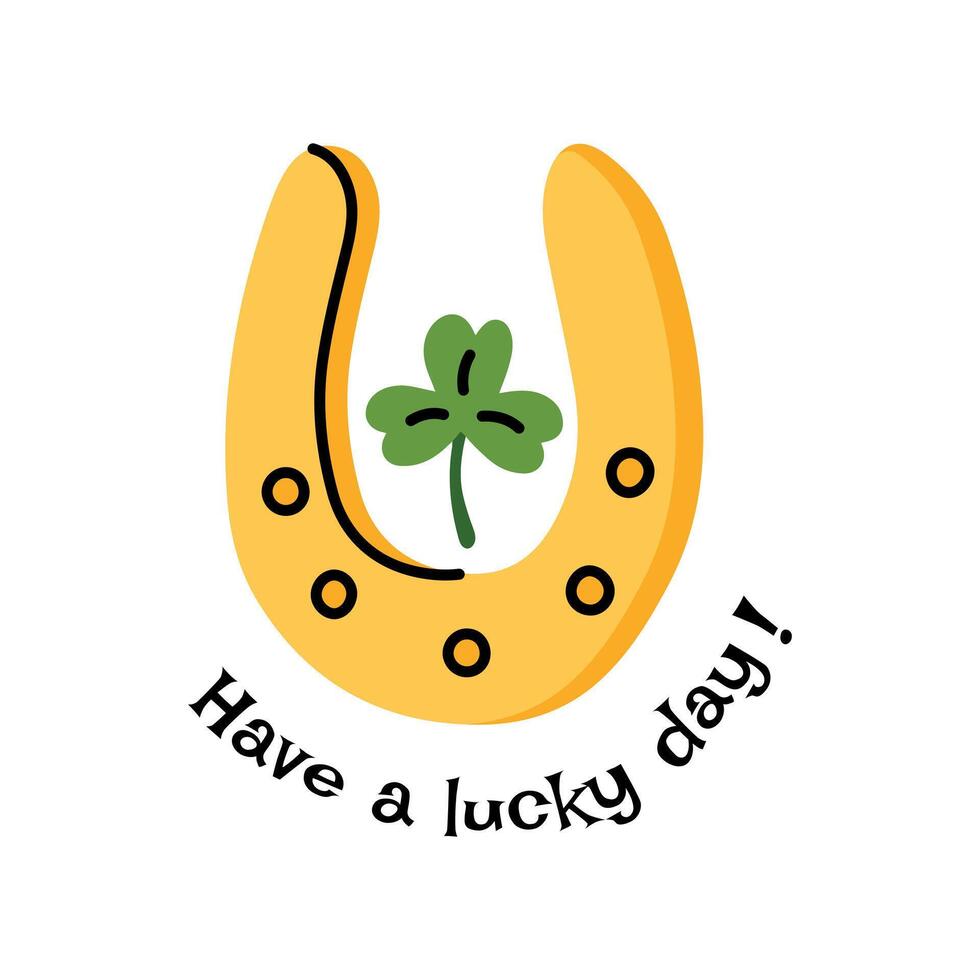 Happy horseshoe with shamrock for St. Patrick's Day vector