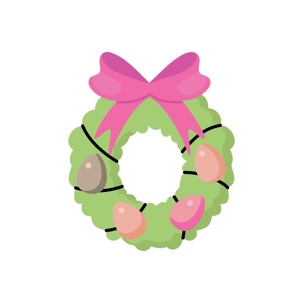 Easter wreath with ribbons, eggs and a bow. vector