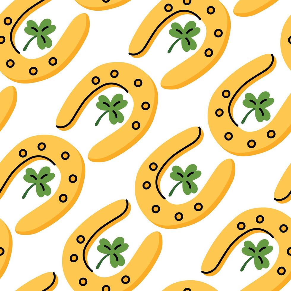 Happy horseshoe with shamrock pattern for St. Patrick's Day vector