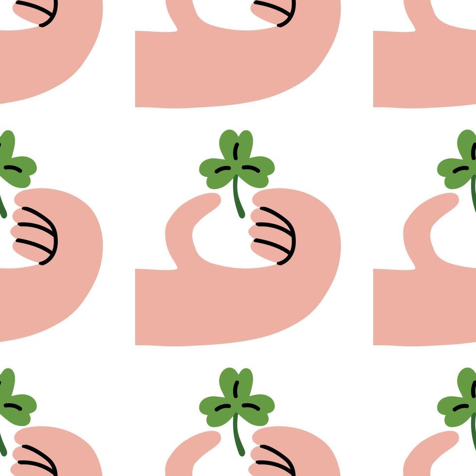Shamrock in hand pattern for St. Patrick's Day vector