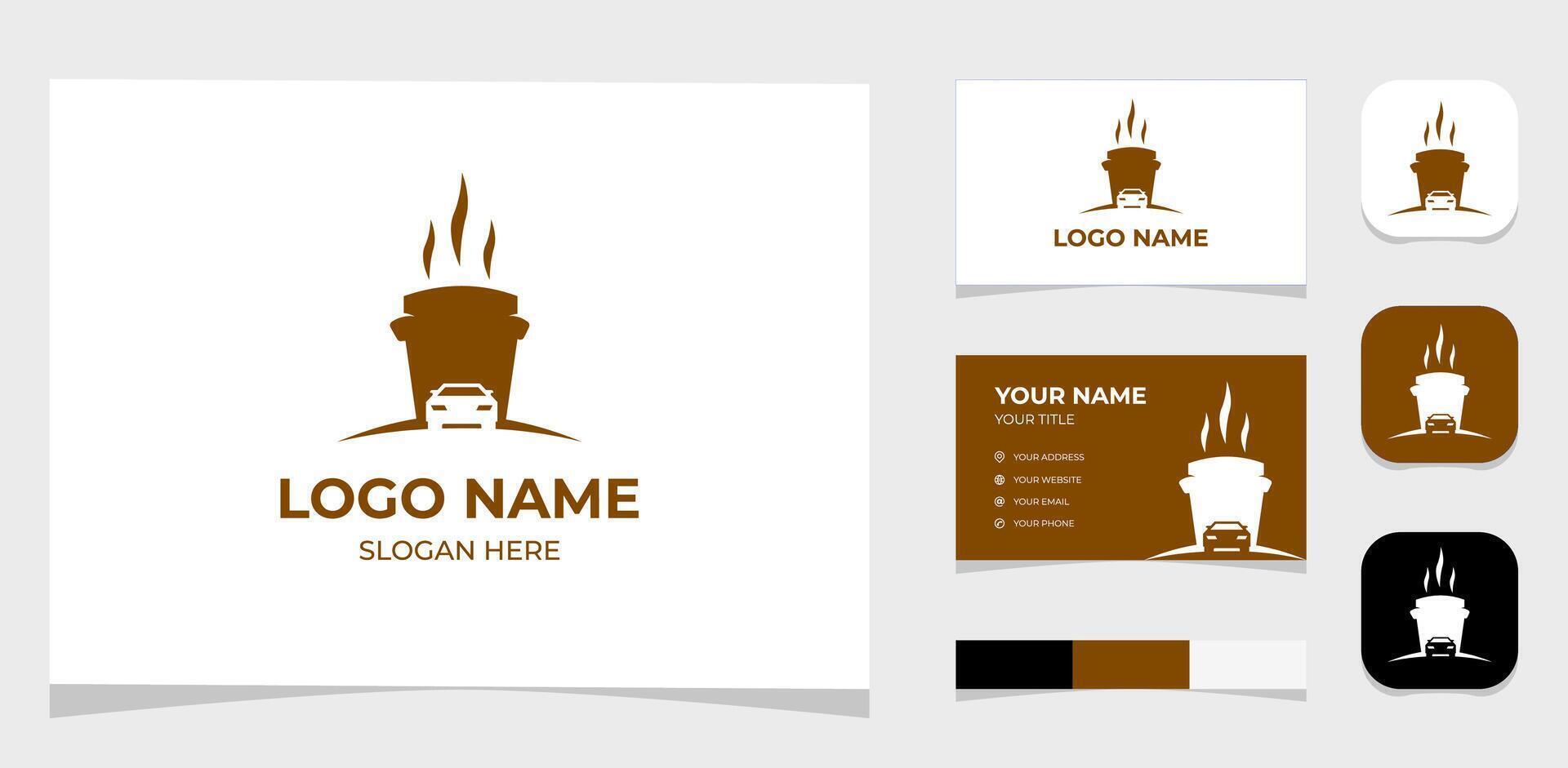 Template Logo Creative Coffee Cup and Car Garage Concept. Creative Template with color pallet, visual branding, business card and icon. vector