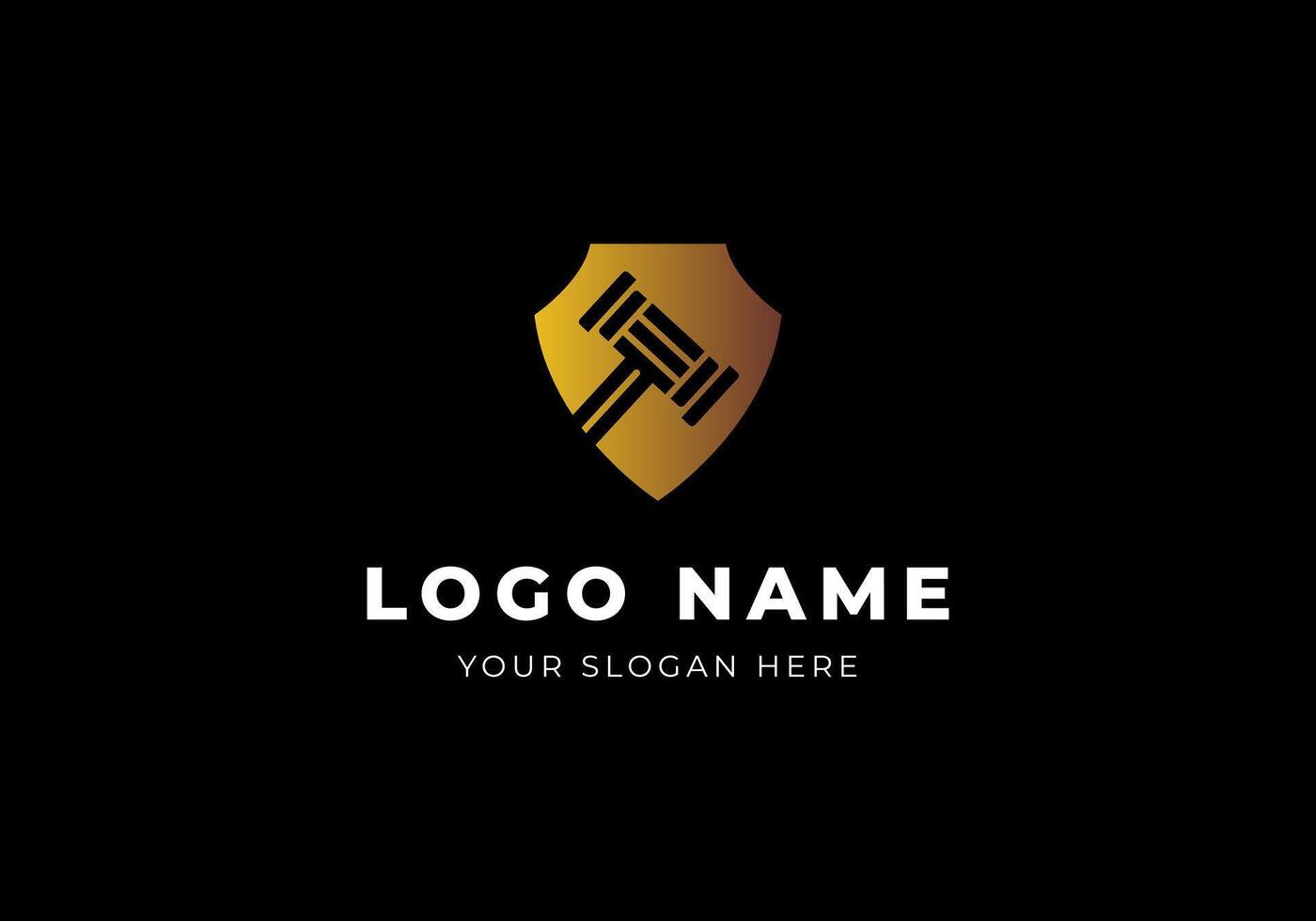 Logo Shield Law Hammer Gold  Modern Minimalist and Luxury Logo Design. Editable File vector